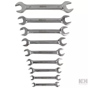 ROSTFRITT STÅL dubbel-gaffelnyckel-sats. 9-delar. vinklad