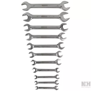 ROSTFRITT STÅL dubbel-gaffelnyckel-sats. 11-delar. vinklad