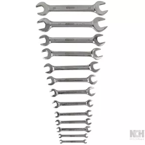 ROSTFRITT STÅL dubbel-gaffelnyckel-sats. 13-delar. vinklad