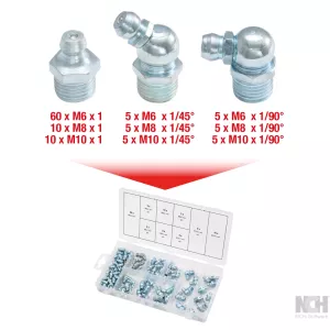 Sortiment smörjnippel. M6-8-10x1.0. 110-delar