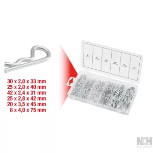 Sortiment fjädersplintar. 1.8x33 - 3.9x75. 150-delar