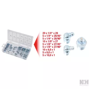 Sortiment smörjnippel. metrisk och tum. 70-delar