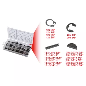 Sortiment spännstift/seegerring/fjäderkilar/e-säkringsring. 295-delar