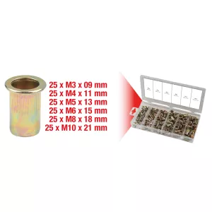 Sortiment gängnitar. stål. M3x9 mm - M10x21 mm. 150-delar