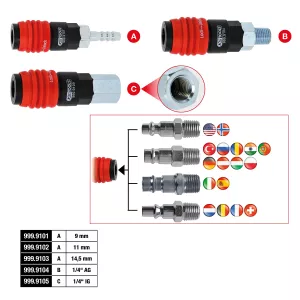 Universaltryckluftssäkerhetskoppling. 3-i-1 med 1/4 tums innergänga