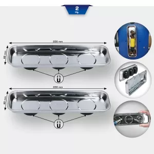 Magnetisk bricka/skål-set i rostfritt stål. 65 x 226 mm. 2 delar