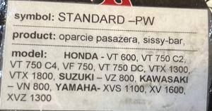 Sissy bar Bl.a Honda-vt600