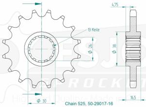 Framdrev Honda CB/CBF/CBR/CMX/CRF/NT/XL, 16 kugg