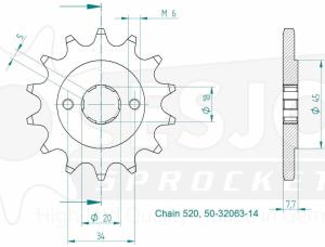 Framdrev Honda CRM125, 14 kugg