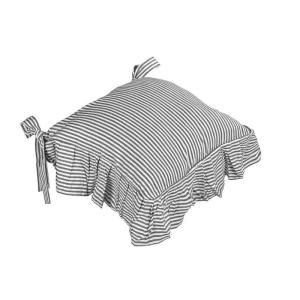Stolsfodral OSKAR, smalrandig i grått och vitt med volang, Stl. 42x42 cm