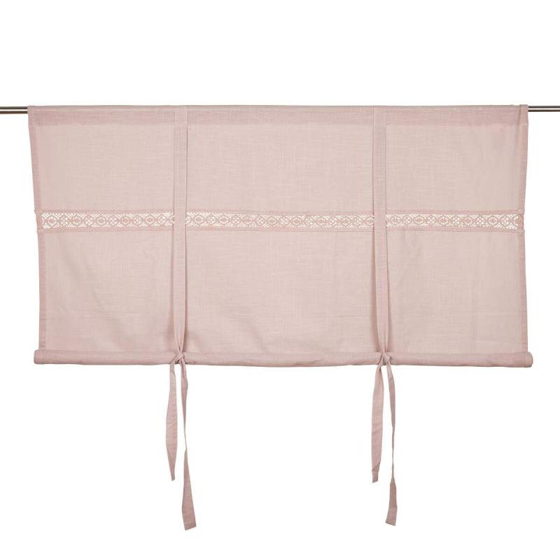 Hissgardin SANNA med infälld spets och band i ljusrosa