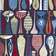 Tyg på metervara, mönster POTTERY av Stig Lindberg, blåsvart