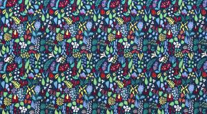 Tyg på metervara, mönster HERBARIUM av Stig Lindberg, blå botten