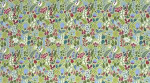 Tyg på metervara, mönster HERBARIUM av Stig Lindberg, grön botten