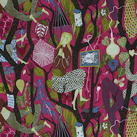 Tyg på metervara, mönster MELODI av Stig Lindberg, rosa bottenfärg