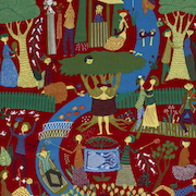 Tyg på metervara, mönster LUSTGÅRDEN av Stig Lindberg, röd