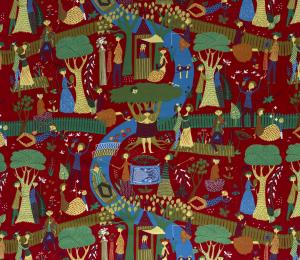 Tyg på metervara, mönster LUSTGÅRDEN av Stig Lindberg, röd