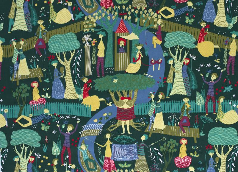 Tyg på metervara, mönster LUSTGÅRDEN av Stig Lindberg, grön