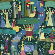 Tyg på metervara, mönster LUSTGÅRDEN av Stig Lindberg, grön