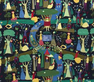 Tyg på metervara, mönster LUSTGÅRDEN av Stig Lindberg, svart