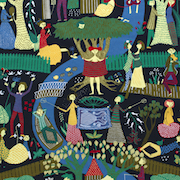 Tyg på metervara, mönster LUSTGÅRDEN av Stig Lindberg, svart