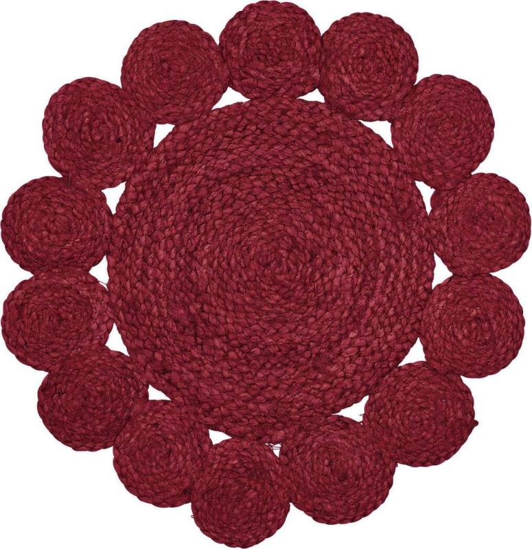 Dal Tablett, rund i flätad jute, Stl: diameter 40cm, röd