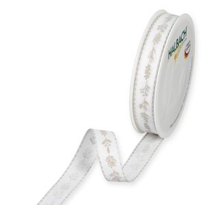 Textilband KVISTAR i linnefärg på vit botten, linnefärgad tråd i kanten, bredd 15mm