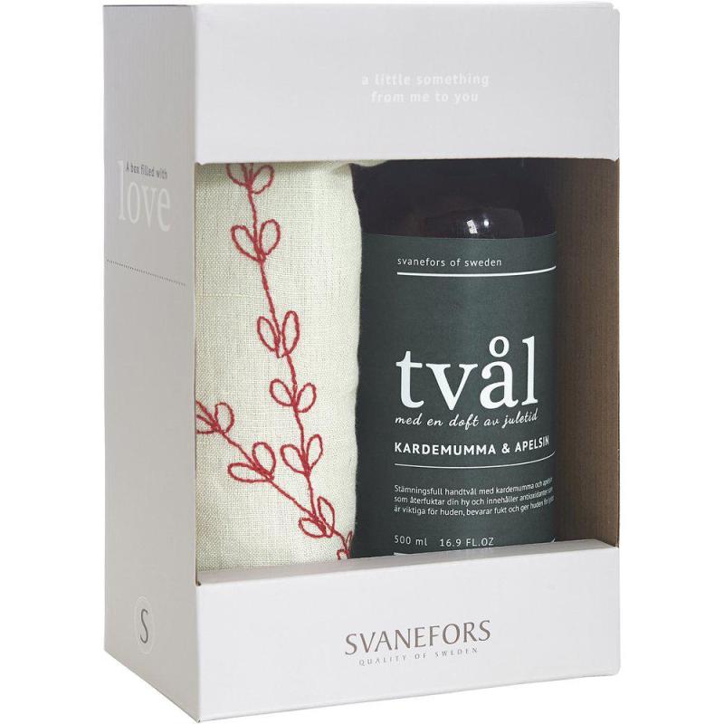 A box with Love Presentbox, Tvål & kökshandduk Amie i rött