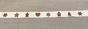 Textilband GINGERBREAD, antikvit botten med bruna pepparkakor