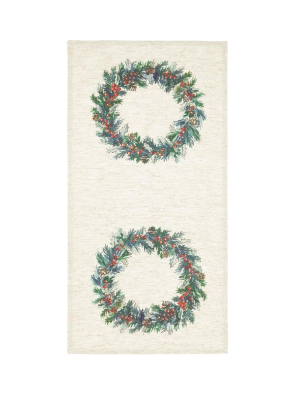Ewa Löpare, med julkrans i grönt och natur, Stl: 35x70cm
