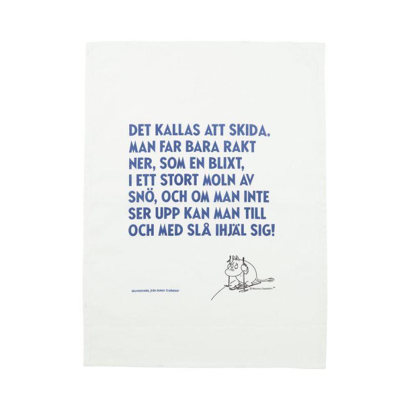 Kökshandduk citat "Skida" Mumintrollet, Blå, Stl: 50x70cm
