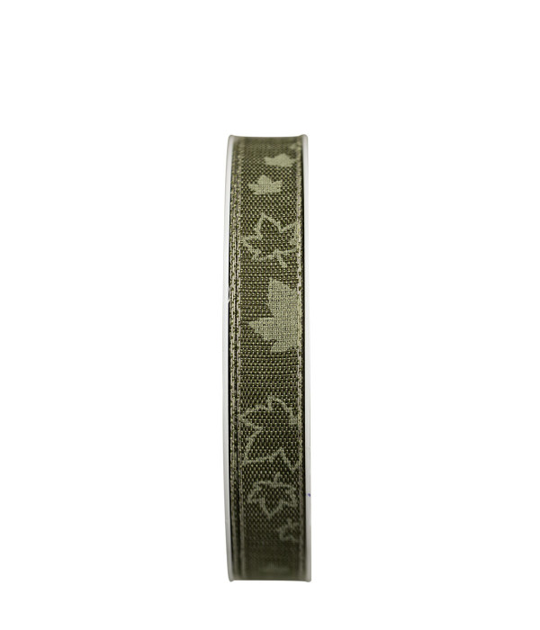 Textilband, LÖV, Bredd 15mm, grönt band med ljusgröna löv