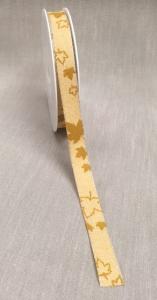 Textilband, LÖV, Bredd 15mm, ljusgult band med ockragula löv