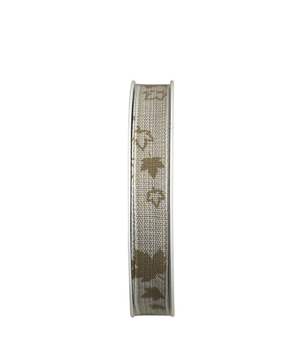 Textilband, LÖV, Bredd 15mm, naturfärgat band med bruna löv