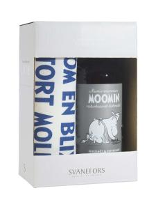 A box with Mumin Presentbox, Handtvål Mumin mamman & kökshandduk med citat av Mumintrollet