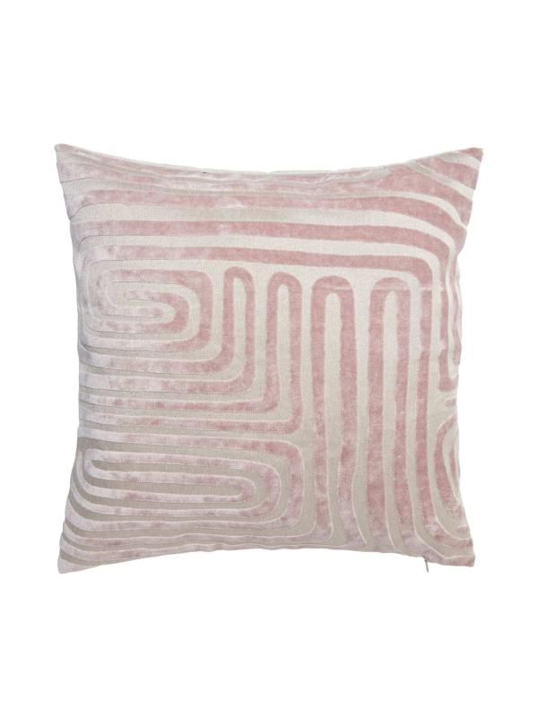 Kuddfodral Molly med grafiskt mönster i sammetsrelief, rosa Stl: 45x45cm