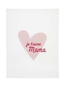 Kökshandduk med röd text Je t´aime Mama och ett rosa hjärta, Stl: 50x70cm