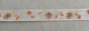 Textilband, linnefärgad med tryckta gula solrosor och ståltrådskant