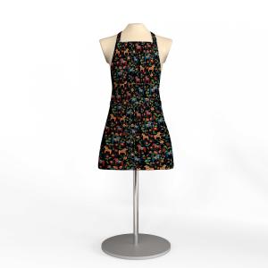 Mini Förkläde LEKSAND 65x85cm, små dalahästar, svart