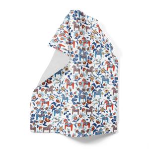 Mini Handduk LEKSAND 46x70cm små dalahästar, orange och blå