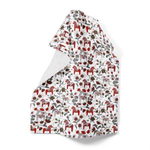 Mini Handduk LEKSAND 46x70cm små dalahästar, offwhite och röd
