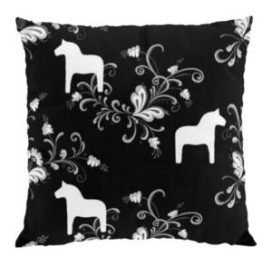 Kuddfodral Kurbits, 47x47cm, Dalahäst och kurbitsmålning, Svart/Vit