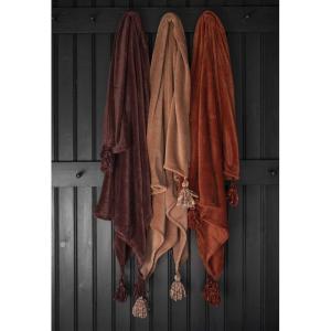 Pläd NOAH med härliga tofsar, Stl.130x150cm, rost