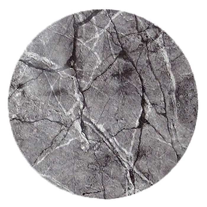 Vaxduk Marmor, rund 140 cm Ø med naturtroget marmormönster och bågklippt kant, mörkgrå