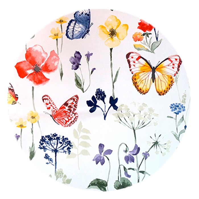 Vaxduk Sommaräng. Rund 140 cm Ø med blomster och fjärilar för härlig sommarkänsla, blå