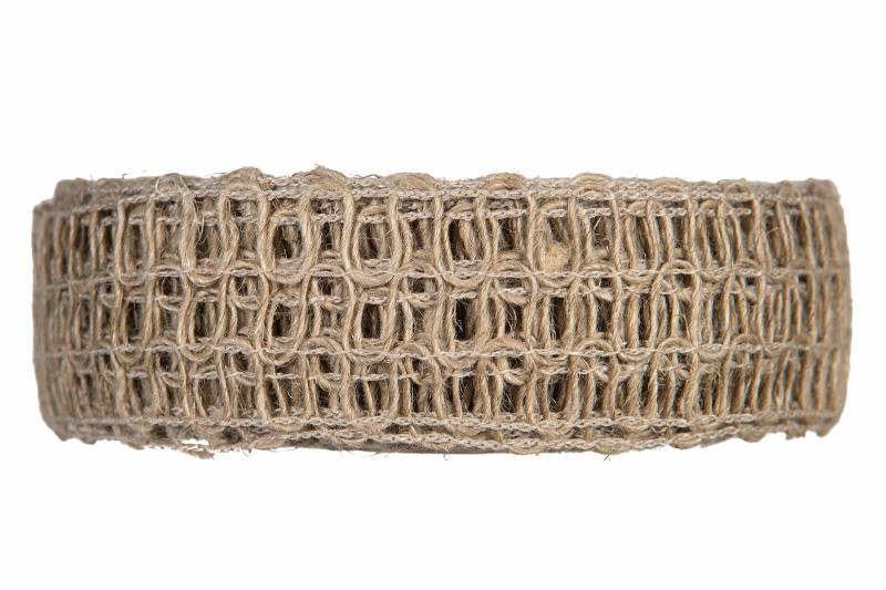 Textilband i jute och linne NATURE ALMA med hålmönster, bredd 25 mm