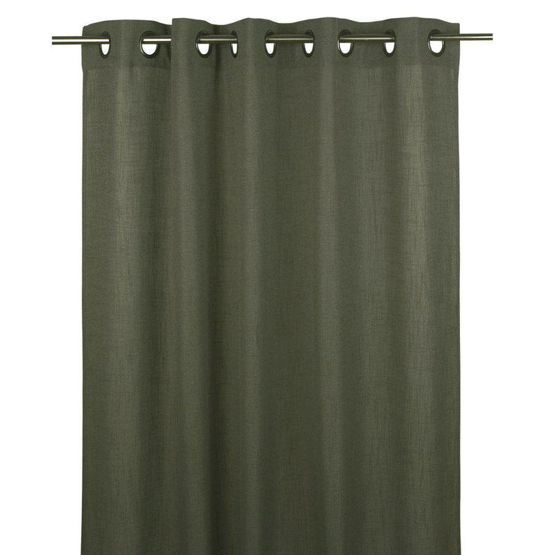 Öljettgardin BROOKLYN, enfärgad i mörkgrönt i tyg med struktur