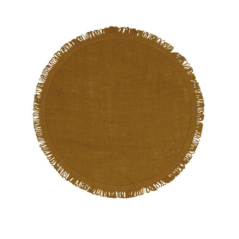 Tablett VILLE Ø38, rund i lin med frans, ockra