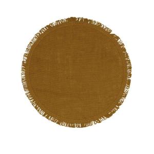 Tablett VILLE Ø38, rund i lin med frans, ockra