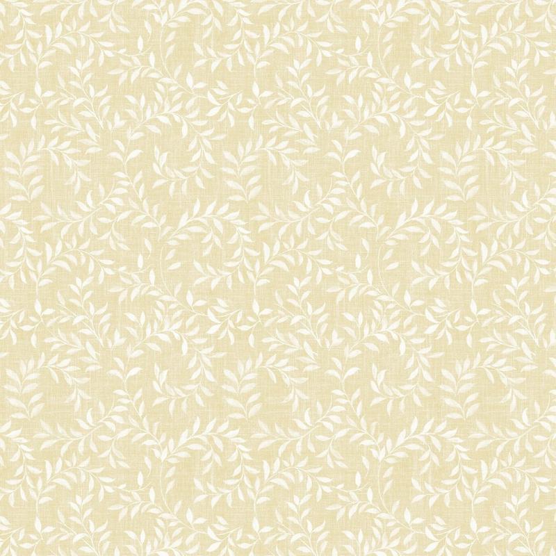 Vaxduk på metervara, SMALL LEAF med små vita blad på ljusgul botten